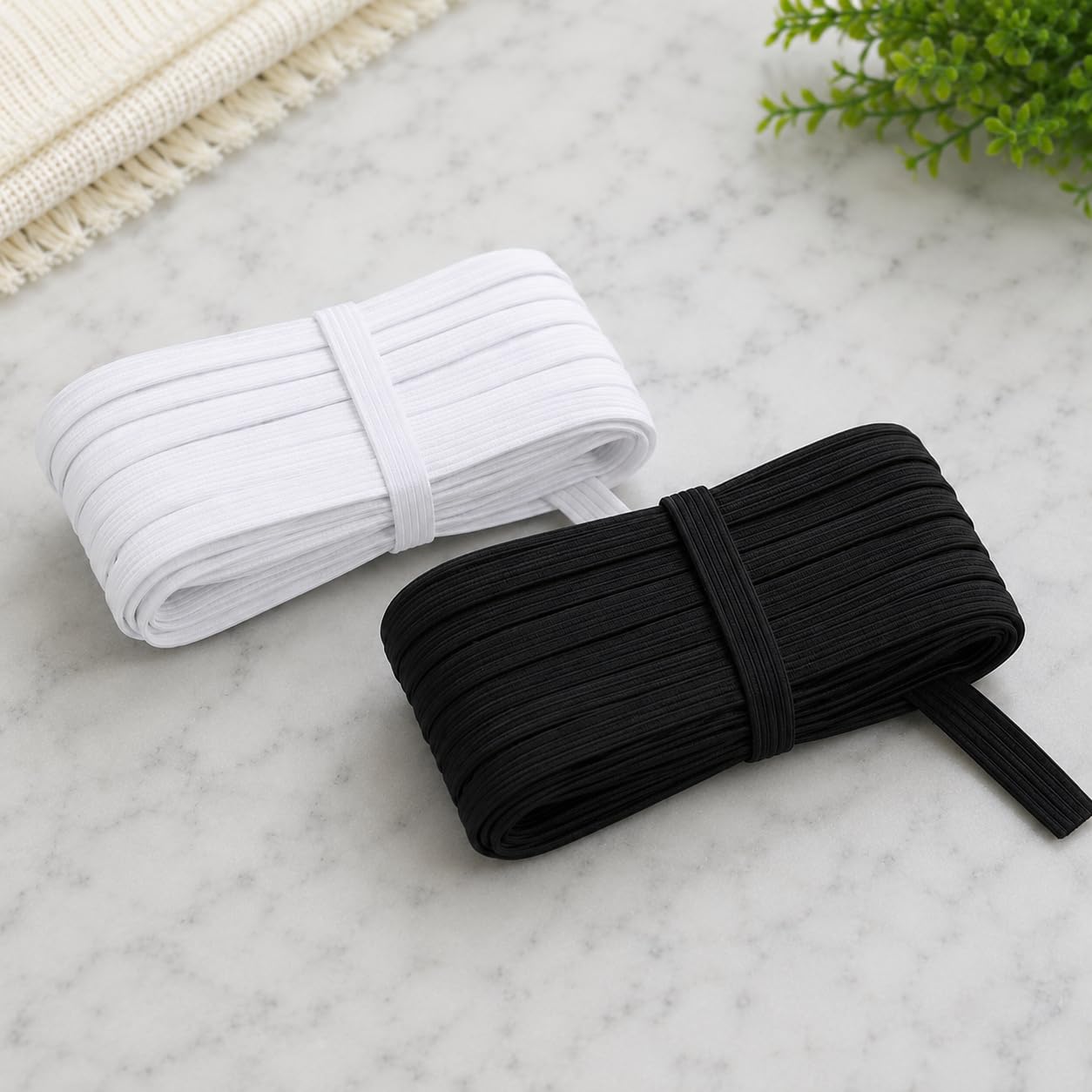MDN 05 Meter White & 05 Meter Black Polyester Elastic for Sewing, Stitching, Tailoring, Elastic Pants Waist & DIY Craft (Woven Elastic Cord, 12MM)-image-29