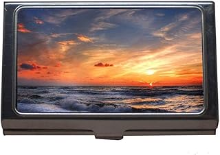 Titular de la tarjeta del nombre de la empresa Monedero ID/estuche de la tarjeta de crédito, nubes en el cielo azul de la playa, titular de la tarjeta de acero inoxidable (plata 0184)