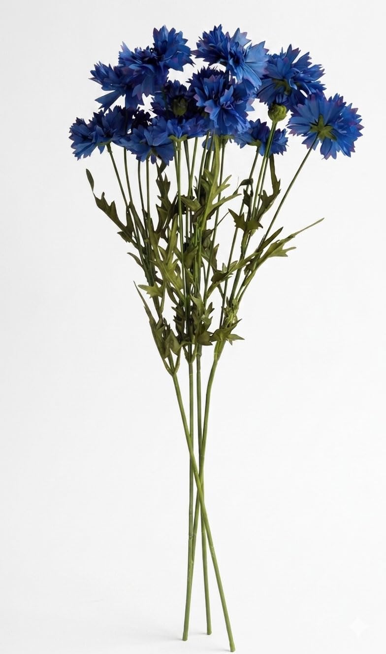 Bunch of 4 Artificial Silk Cornflower stems by CB Imports
