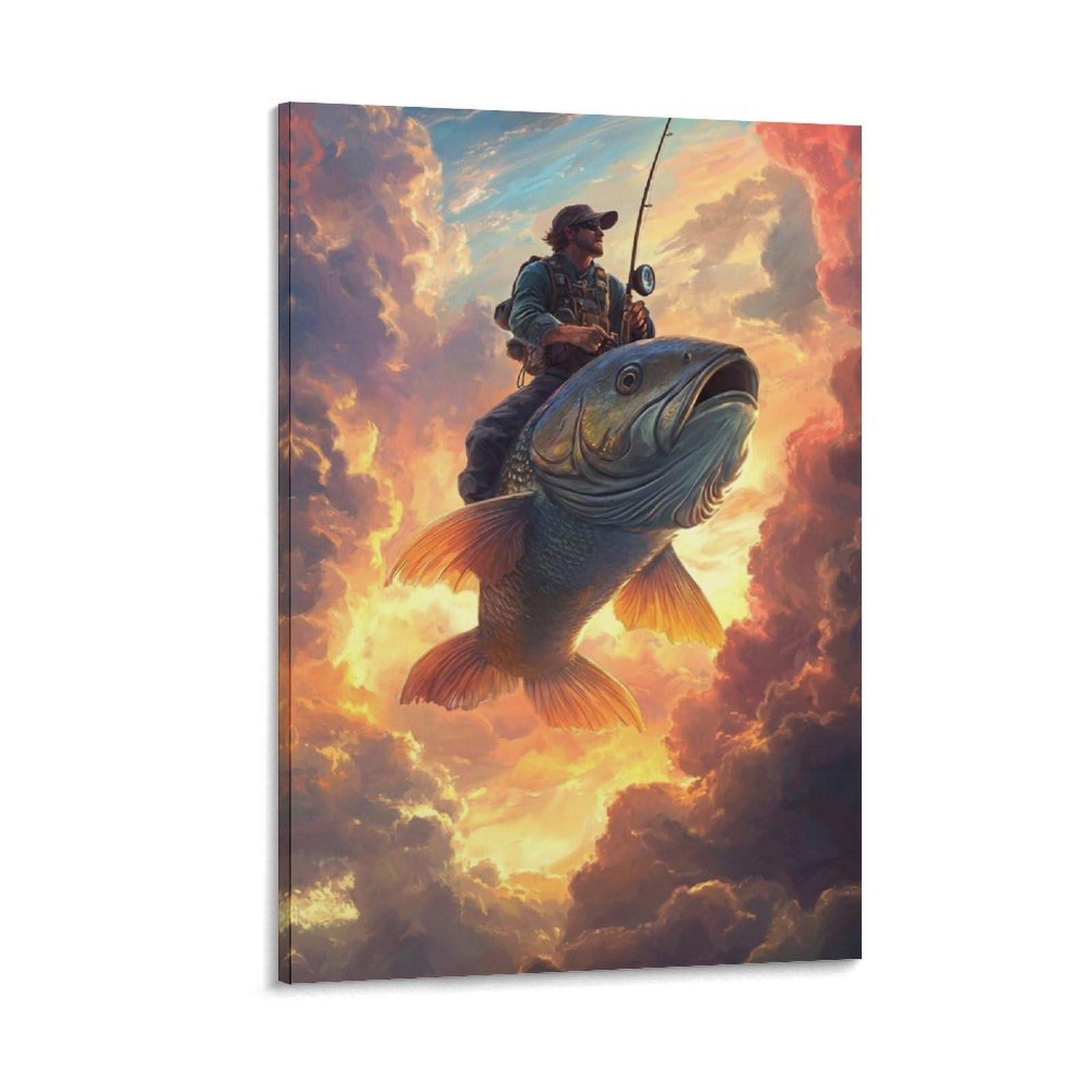 DHBANEIOK Fantasy Fishing Adventure Poster Artwork Giclee Canvas Prints Modern Canvas Wall Art Picture Wall Hanging for Bathroom Wall Decor 16x24inch(40x60cm)