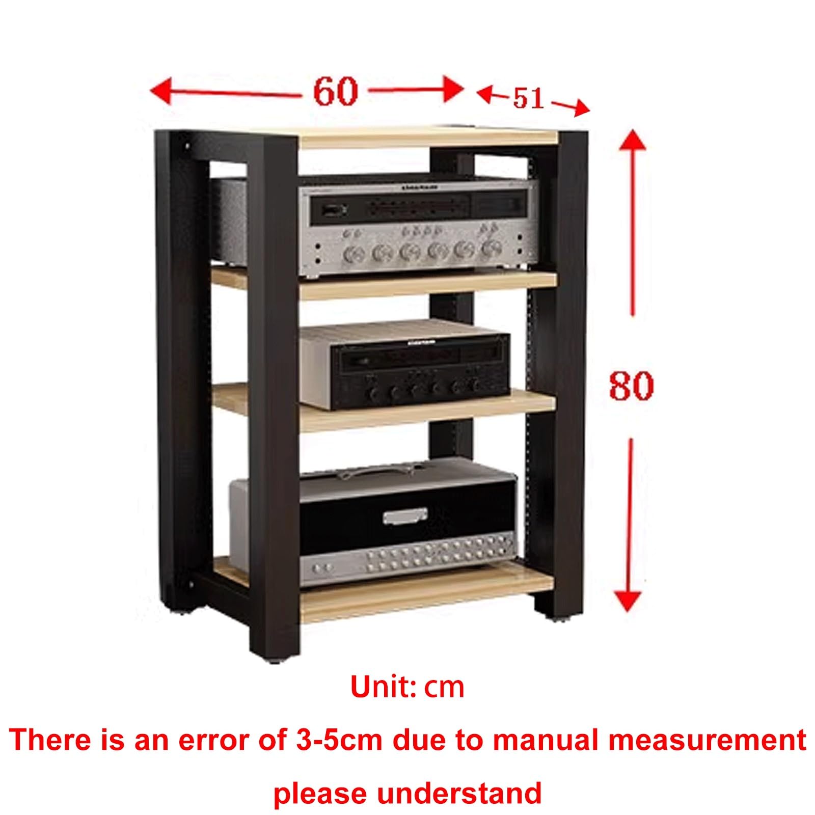 Robusto supporto AV rack – Mensola a 4 strati con tubo in acciaio resistente, torre regolabile in 4 colori (naturale + nero) per Home Theater e apparecchiature audio