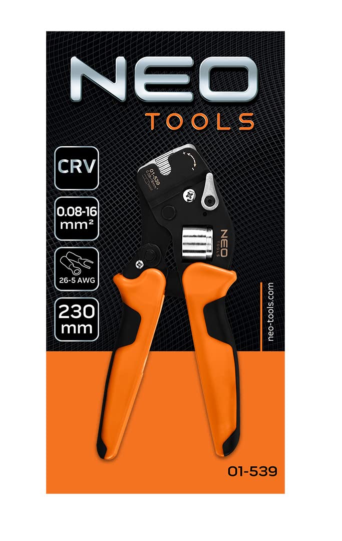 NEO TOOLS Szczypce do zaciskania końcówek tulejkowych - Długość 230 mm - Szczypce zaciskowe samonastawne - Praska - Z wysokiej jakości stali CrV - Zaciskarka do kabli