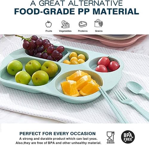 Miniatura 2 de Platos divididos grandes de 12 pulgadas para niños y adultos, placa de control de porciones de paja de trigo, platos de plástico reutilizables,