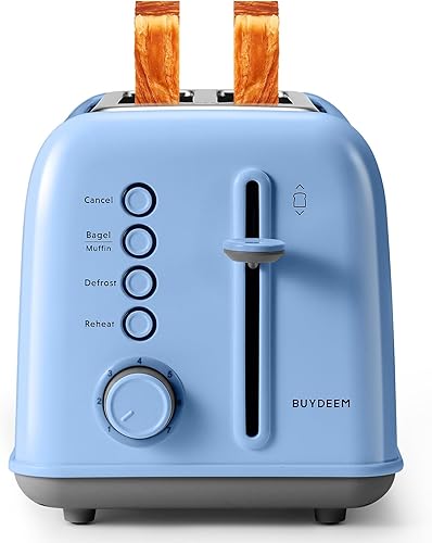 Miniatura 23 de BUYDEEM DT620 Tostadora de 2 rebanadas, ranuras extra anchas, acero inoxidable retro con palanca de elevación alta, función de bagel y muffin, Rojo
