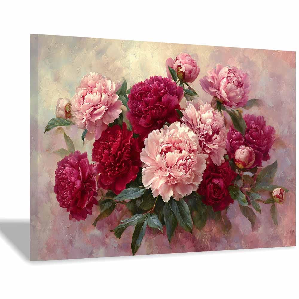 Hoqiu Multicolor Botanical Prints Peony Bouquet Oil Art Artwork, Wall Decoration Living Room Bedroom Hallway Stairs Decoration.(Multicolor)-30X40cm Framed