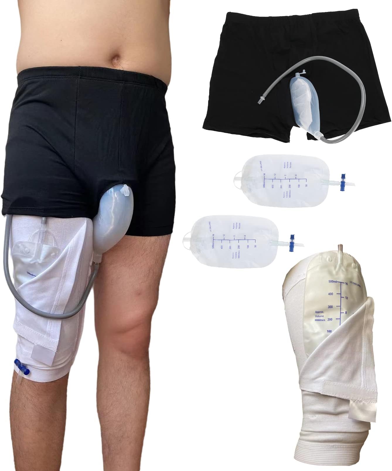 Reusable Male Male Urinal Bag Catheter Leg Bag Holder Pee Bag Portable Wearable Men's Urinal Elastic Waistband Toilet Elastic Waistband Urine Replacement Collector Urine Bag Holder (L)