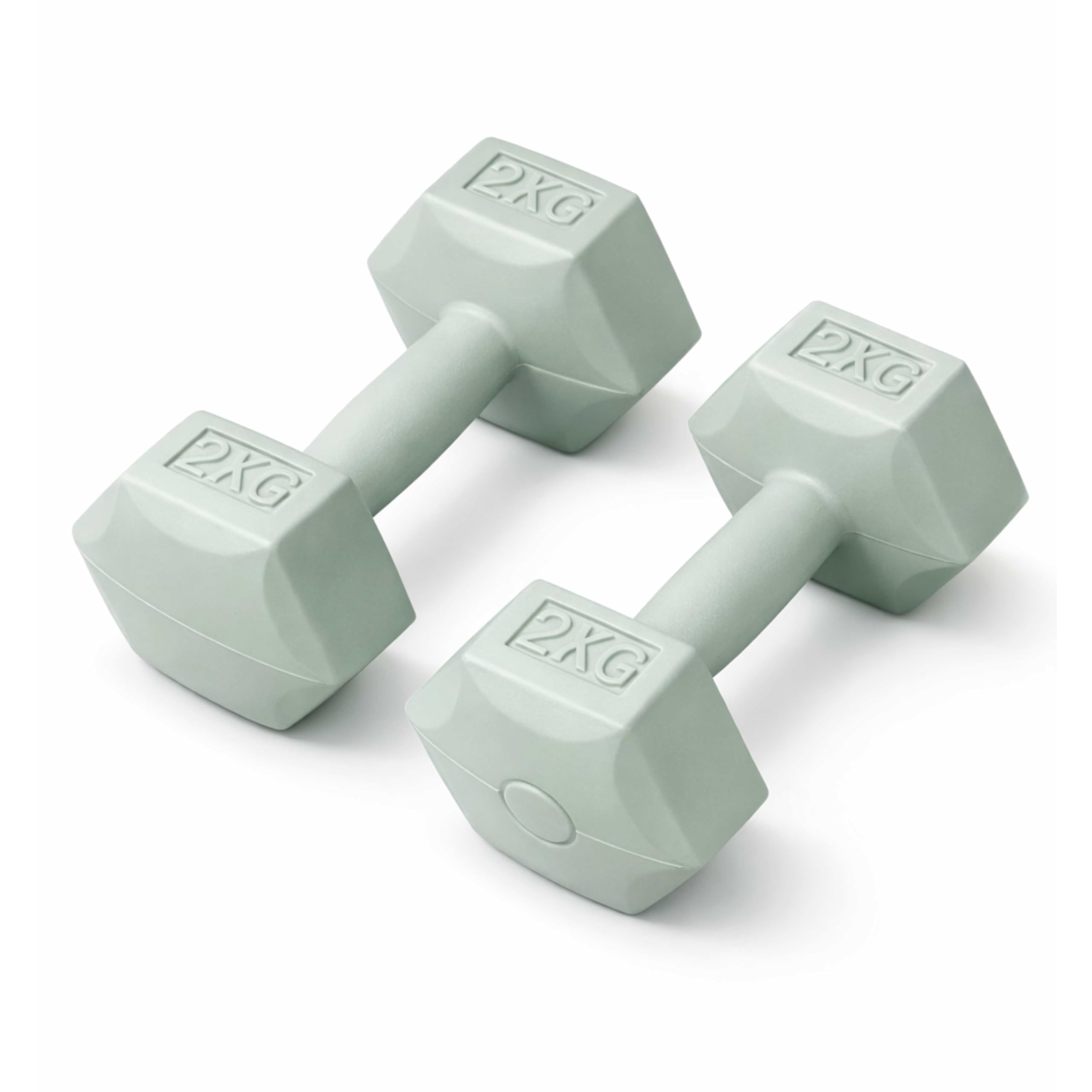 ADEPTNA Dumbbells Set (Pair) 2 Pack Hex Weights Hand Dumbbells for Home Workout, Strength Training, Fitness, Gym, Yoga & Toning Non-Slip Grip (Grey, 2KG)