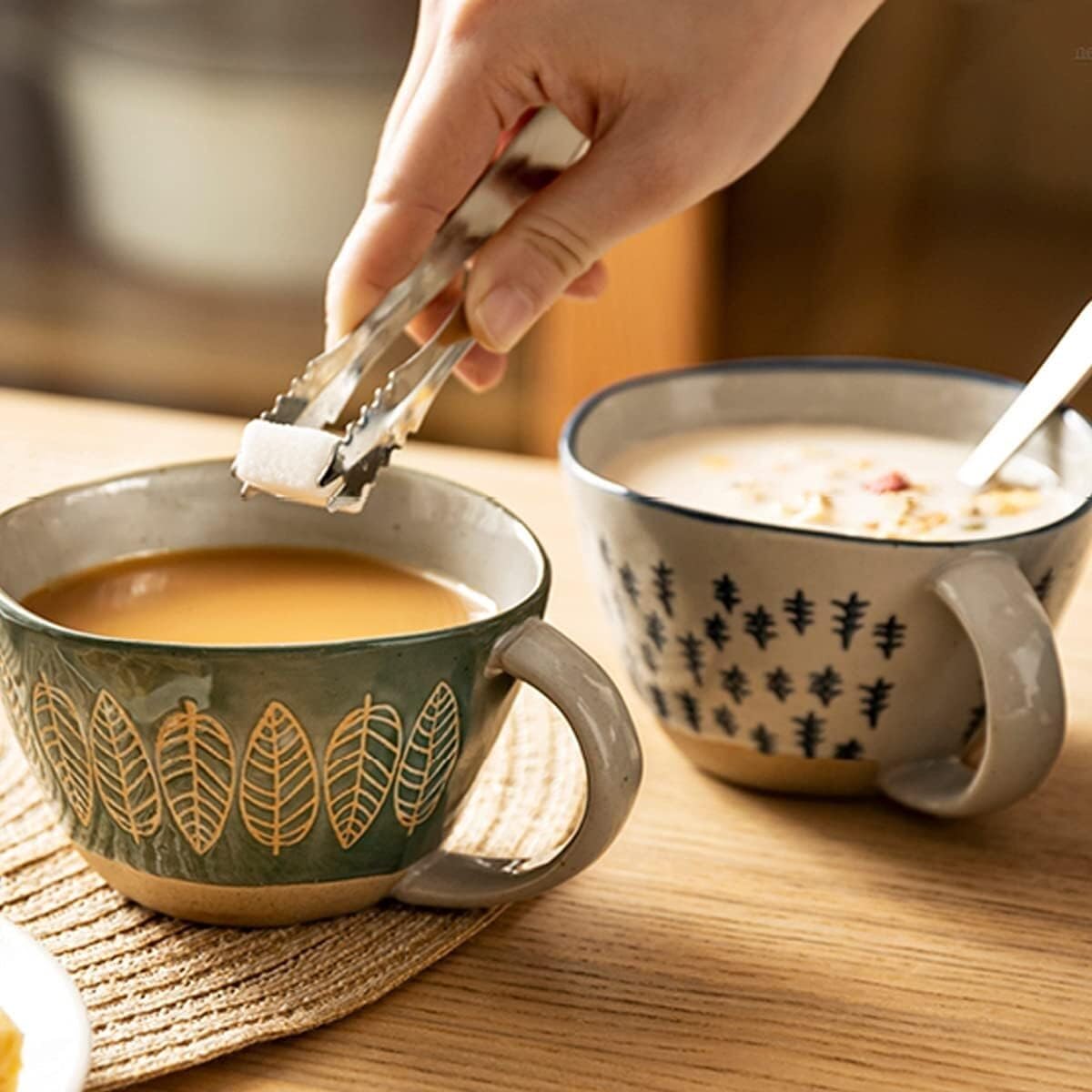 Keramik Kaffeebecher Kaffeetasse, Keramikbecher, dekorative Tasse, Emaille-Becher mit Henkel, Tasse im japanischen Stil, handbemaltes Muster, 11 Unzen, 1 Stück(D)