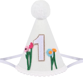 1st Birthday Hat for Baby Girls and Boy Handmade Felt Cone First Hat with Pom Pom for Decorations Party Celebrations