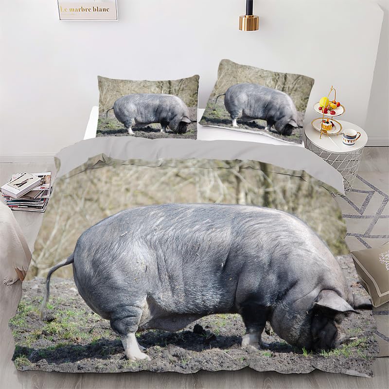 Housse de couette 240 x 260 sanglier gris anti-plis en microfibre 110g/㎡ facile à laver