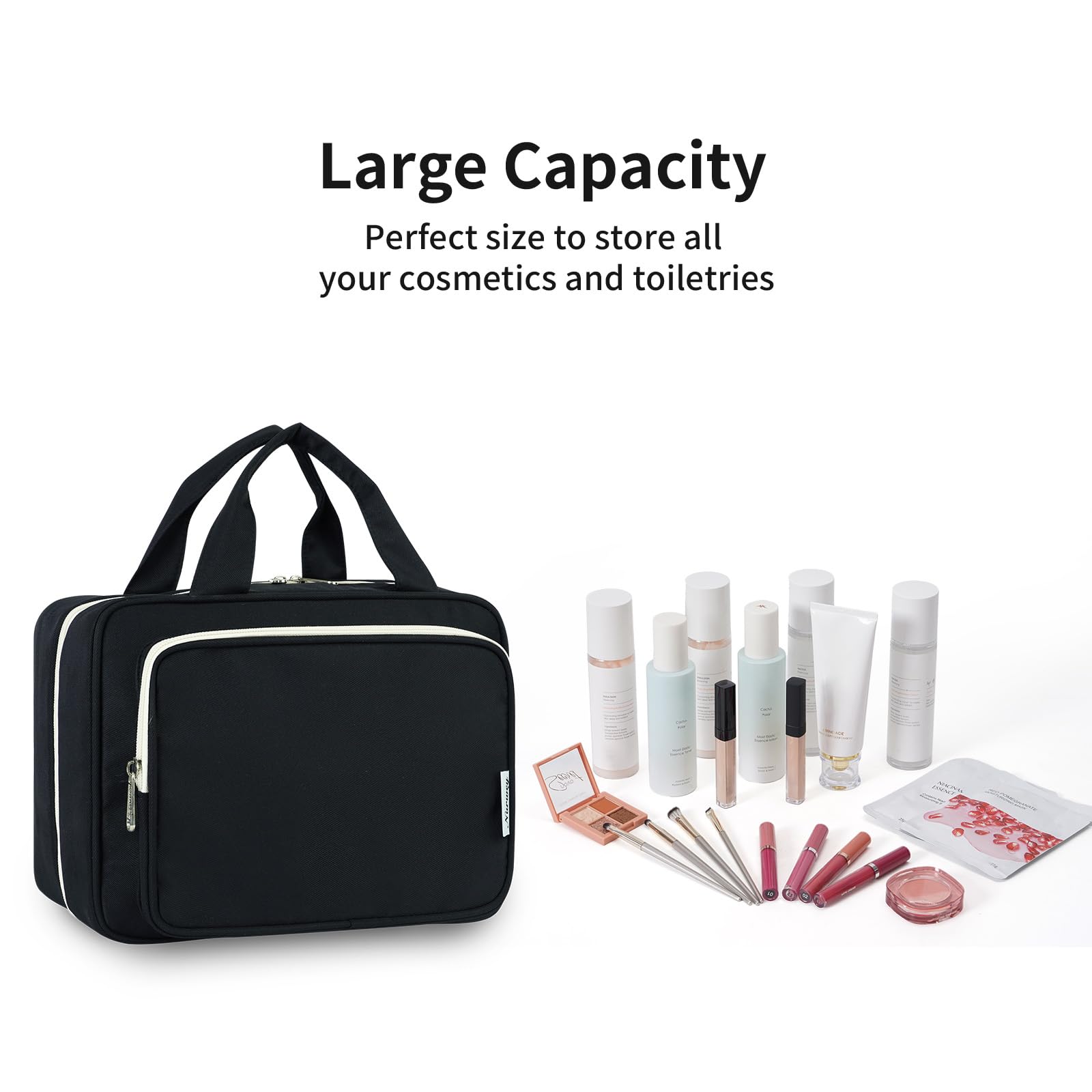 Narwey Bolsa de Aseo Bolsa de Maquillaje de Viaje Organizador de Cosmético Neceser Maquillaje para Mujeres y Niñas (Negro(Mediano)) — view 6