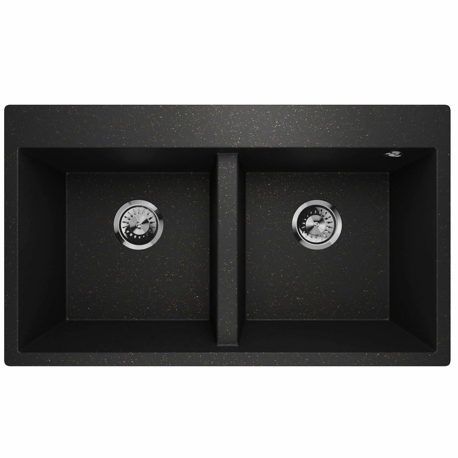 Lavello Fregadero de granito Grafito – Fregadero de montaje profundo 81x47,5 cm – Fregadero de cocina 2 pilas, fácil de cuidar, resistente a los arañazos, reversible – incluye juego de desagüe y