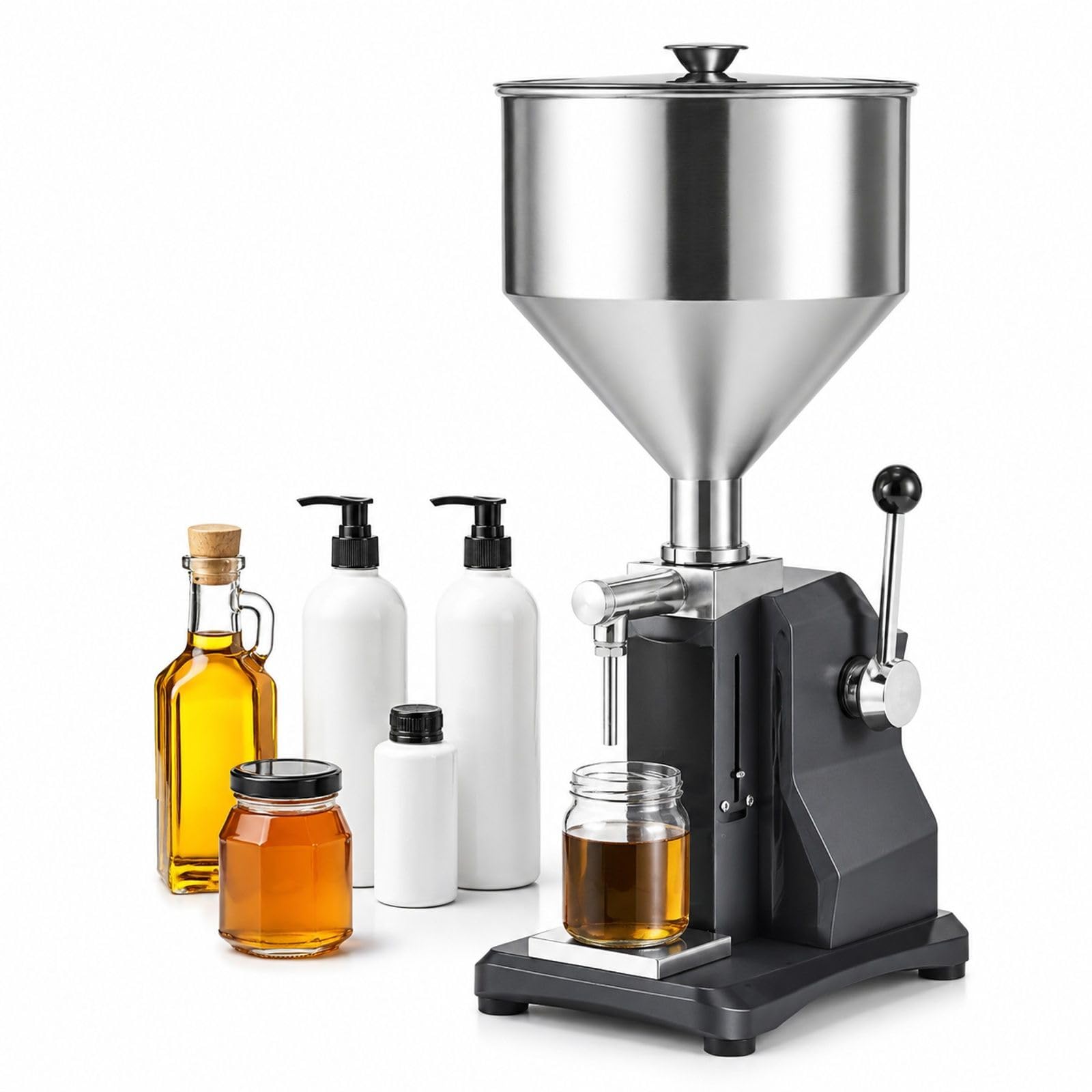 Manuelle Abfüllmaschine für Flüssigkeiten und Pasten, verstellbarer Flaschenfüller mit Trichter, Edelstahl, für Milch, Wasser, Saft, ätherisches Öl, Shampoo, Honig, Kosmetikcreme