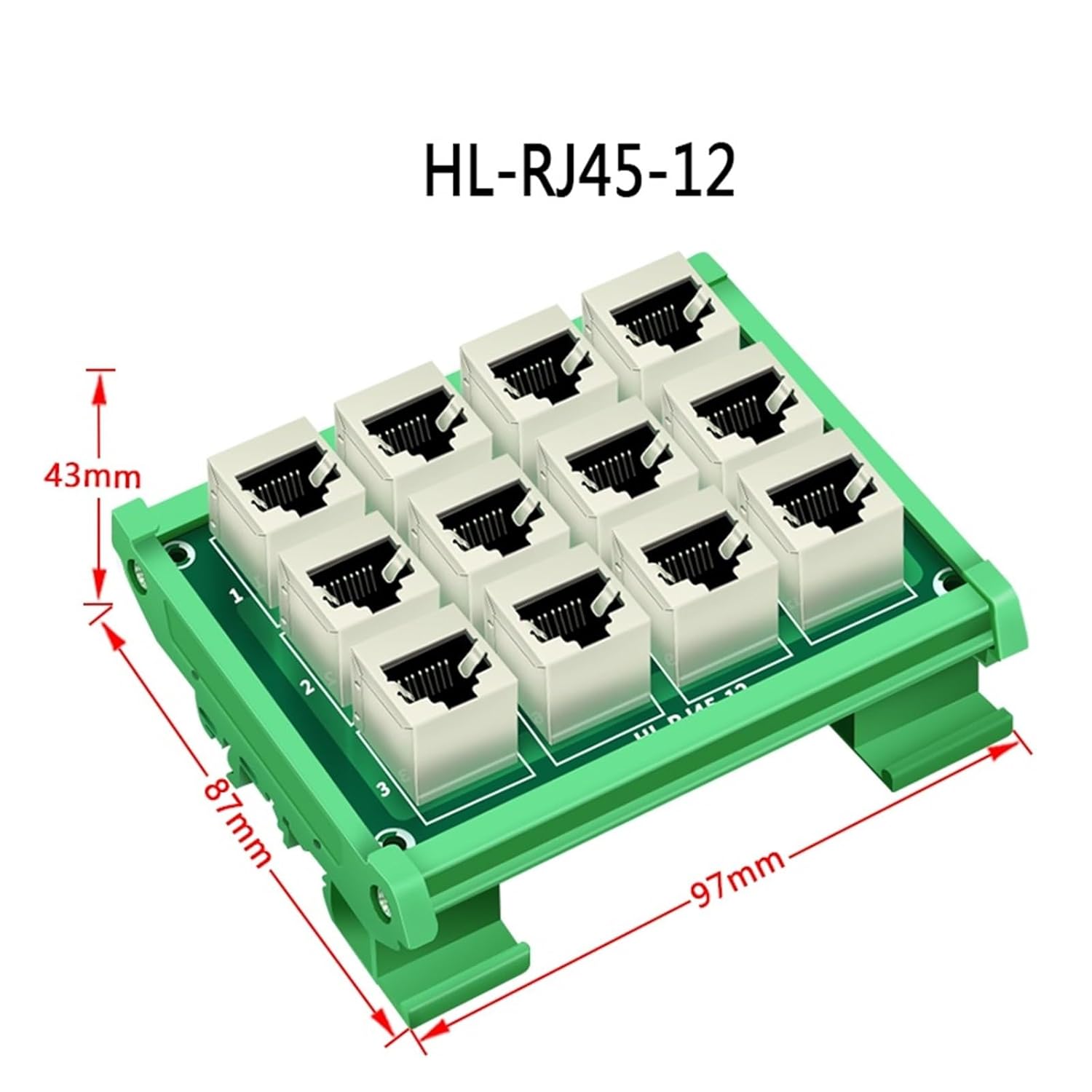 HL-RJ45-12 12-Way 12-Port RJ45 8p8c Female to Terminal Block Adapter for PCB Network Ports