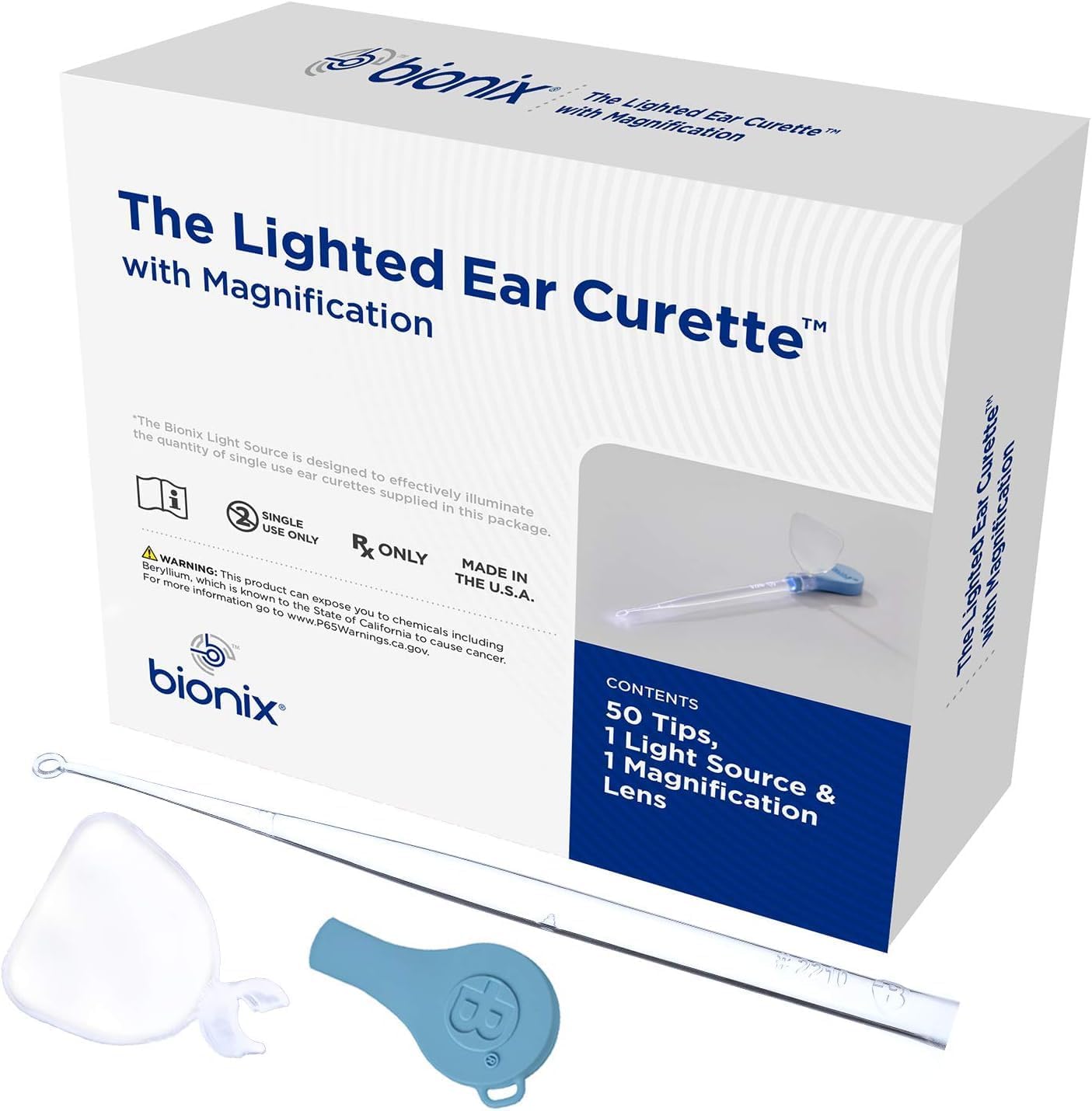Bionix - Lighted FlexLoop Ear Curette Tool, Earwax Removal Tool, Helps Remove Wax Buildup, for Safe Earwax Removal, Convenient & Easy-to-Use, Ideal for Healthcare Providers, Single-Use (50 Count)