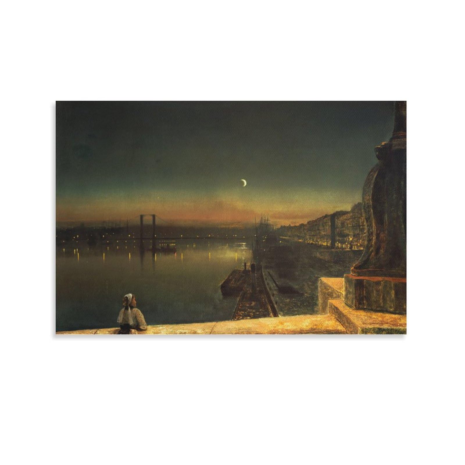 Rouen at Night from The Pont De Pierre, 1878 By John_Atkinson_Grimshaw Wall Art Prints Poster Print Photo Art Painting Canvas Poster Home Modern Decor Posters 12x18inch(30x45cm)