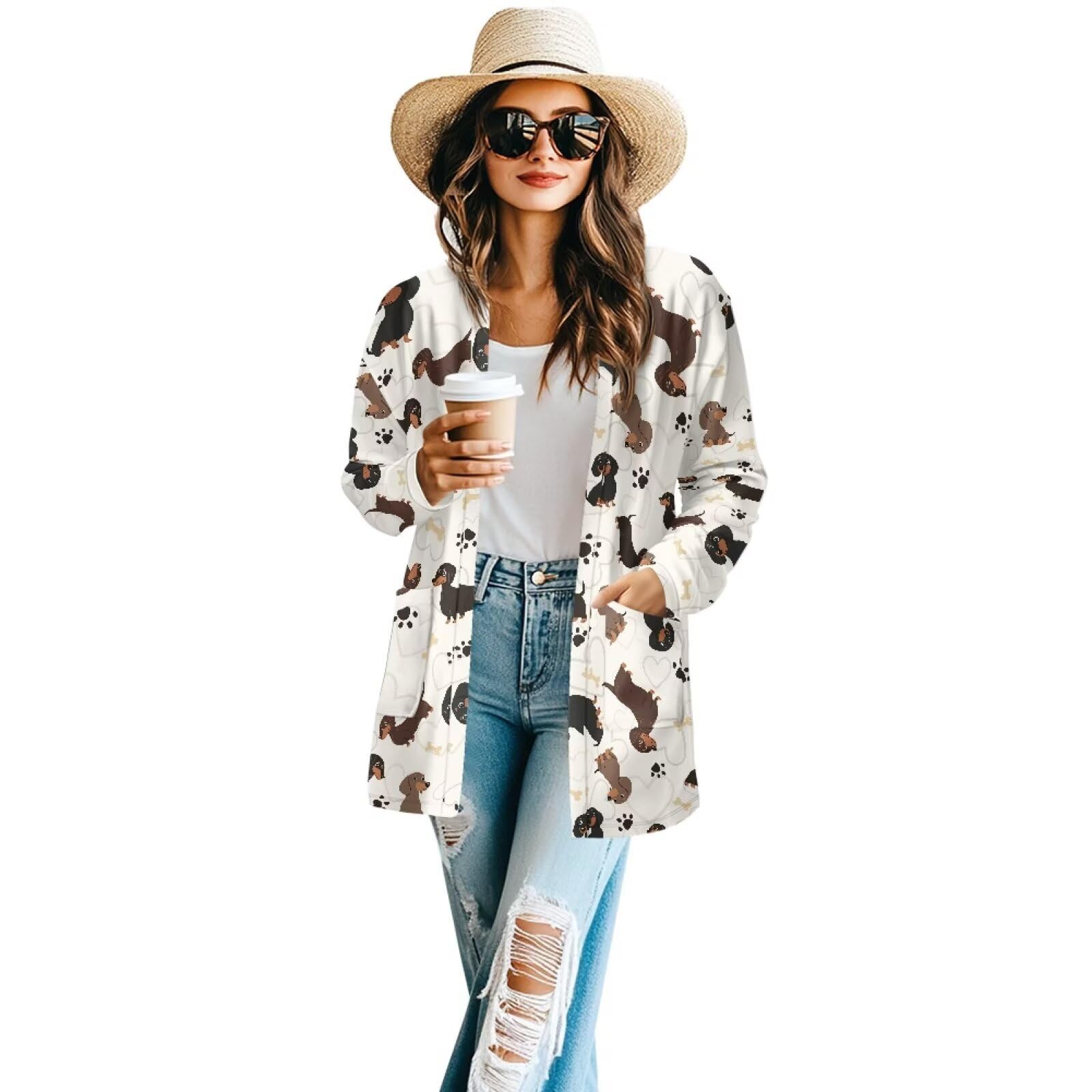 Cardigan Jacket with Pockets Open Front Jacket Coat Fashion Outerwear Long Sleeve Outerwear