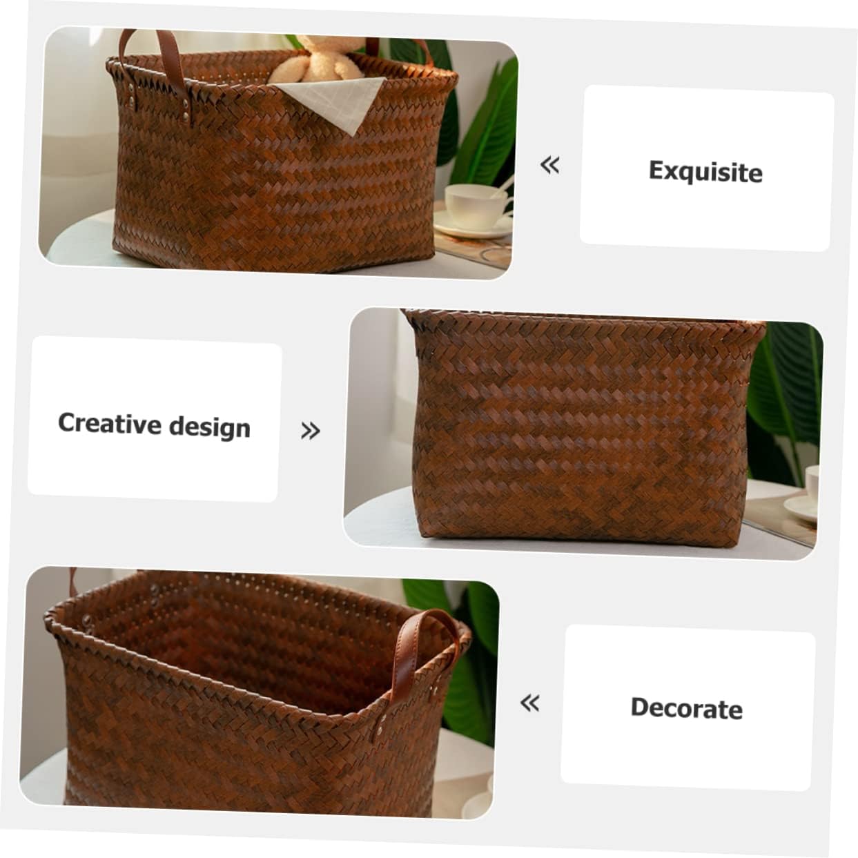 VALICLUD Woven Storage Basket Medium Multipurpose Laundry Hamper for Clothes Towels Blankets Decorative Organizer for Home and Outdoor Use