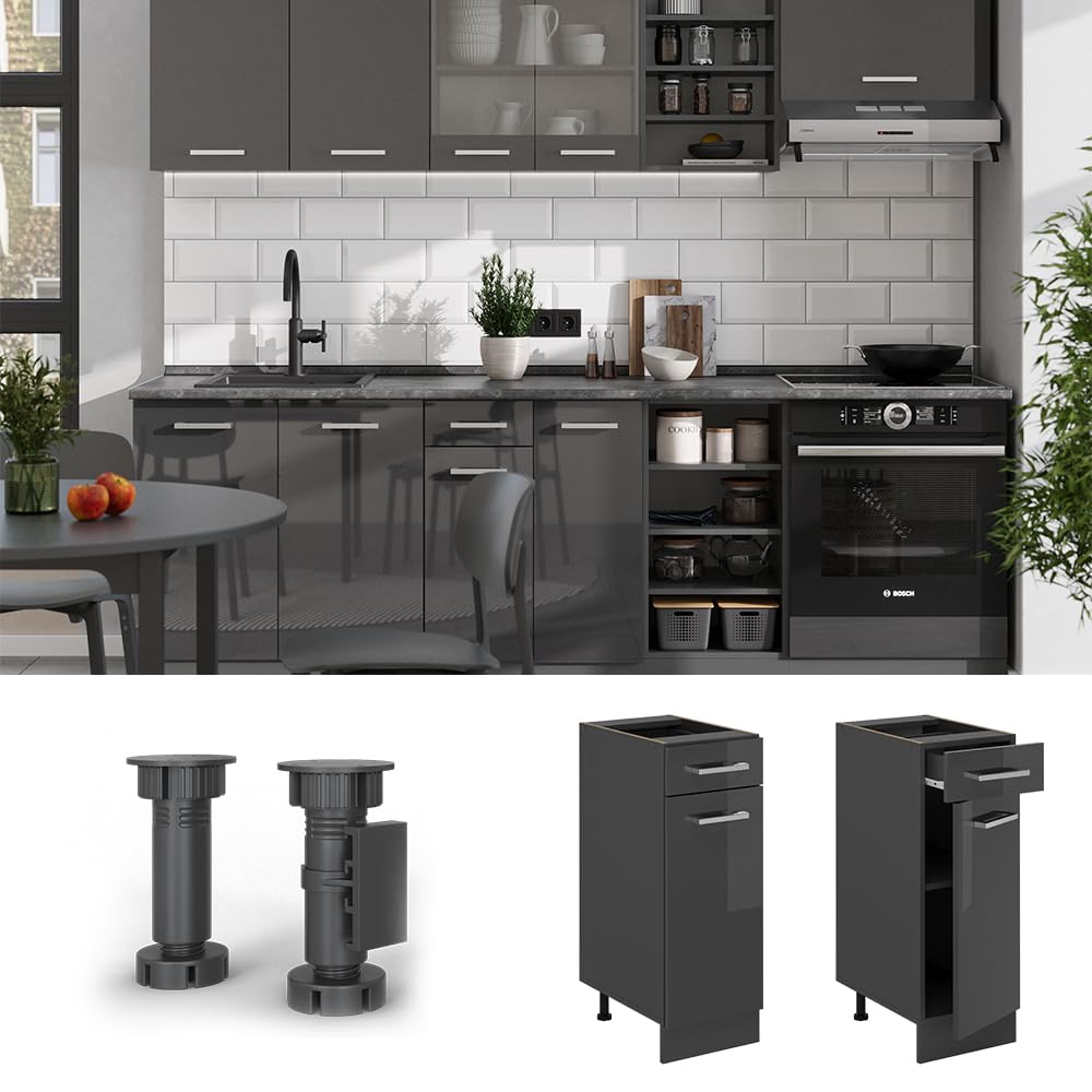 Vicco Mobiletto base per cucina R-Line, Antracite lucido, 30 cm senza piano di lavoro, per la libera combinazione all'interno di sistemi cucina modulari