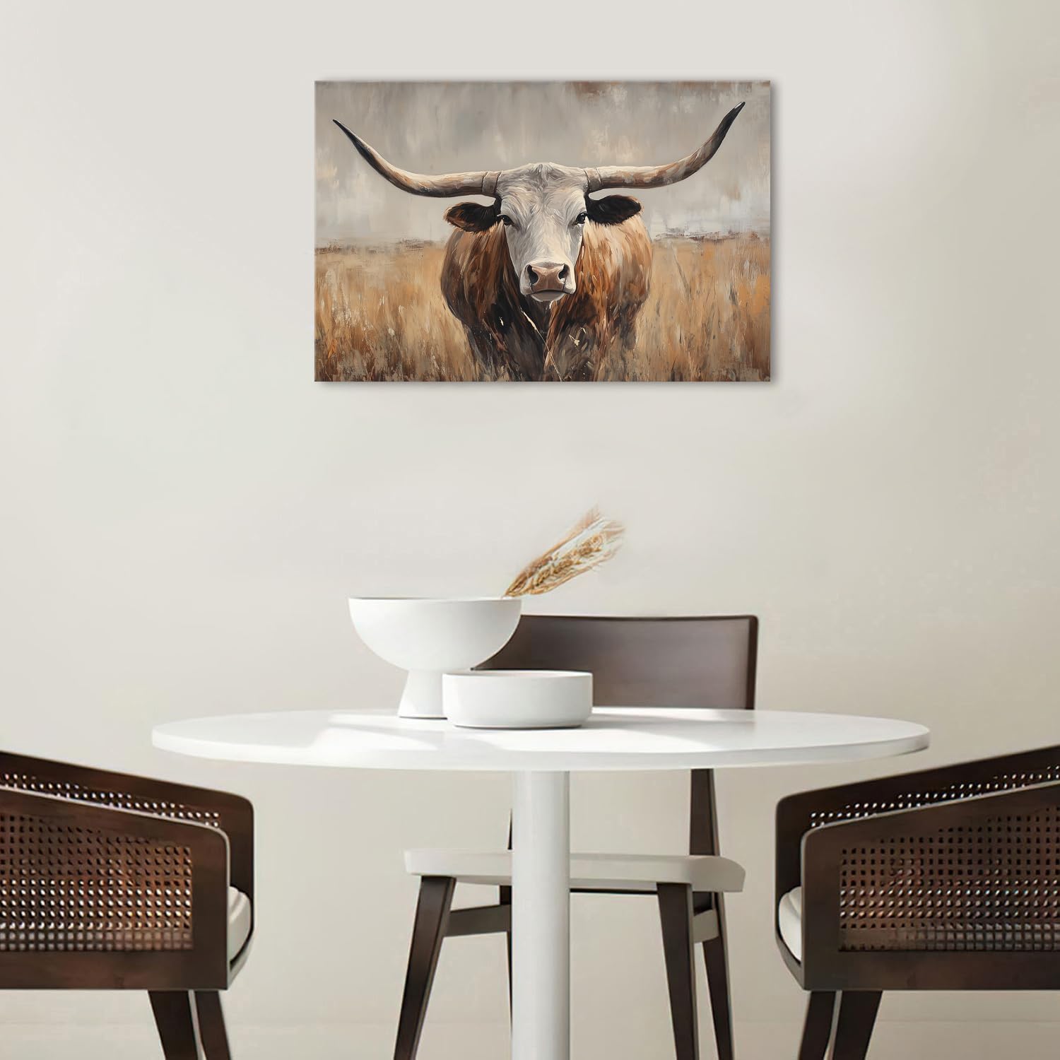 Longhorn Cow Wall Art Farmhouse Texas Cow Pictures for Living Room Office Decor Longhorn Cattle Canvas Painting Western Country Animals Prints Rustic Highland Cow Bedroom Kitchen Decoration 16x24" image 4