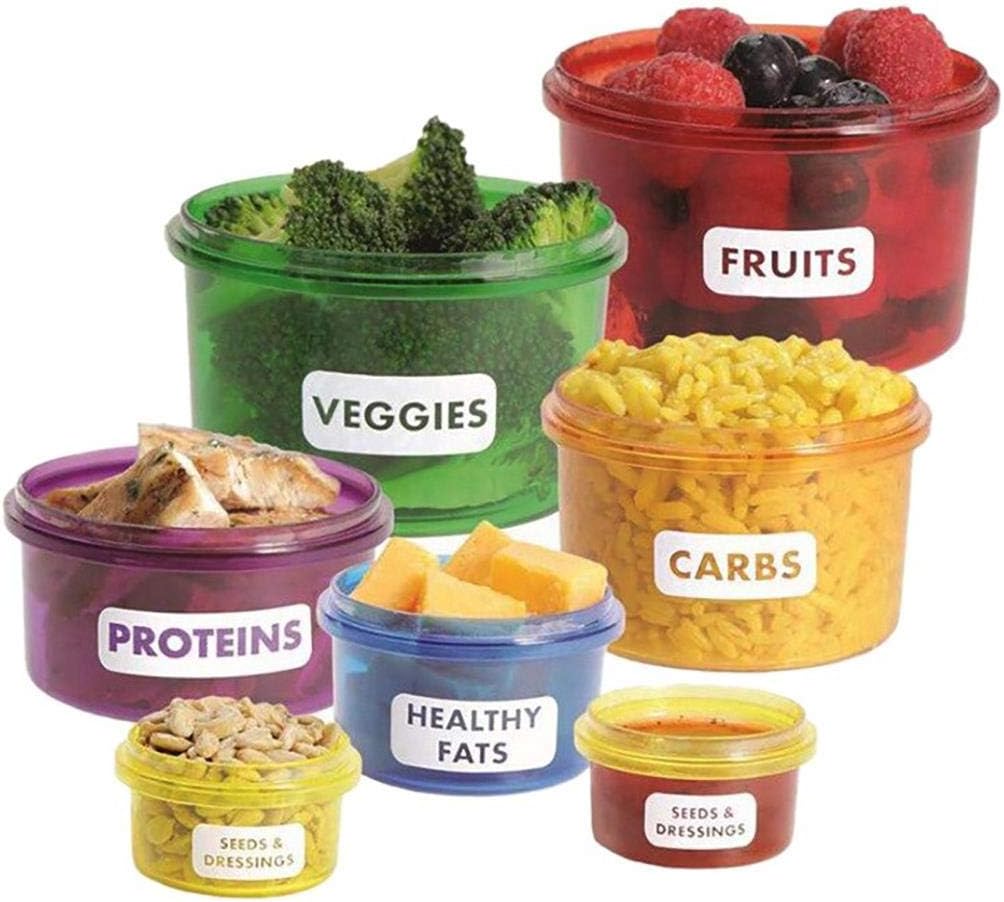 Trading Innovation Portion Control Containers [Pack of 7] | Stackable Marked Food Storage Pots for Weight Loss Diet Food | Healthy Eating Food Container |Dishwasher Freezer & Microwave Safe