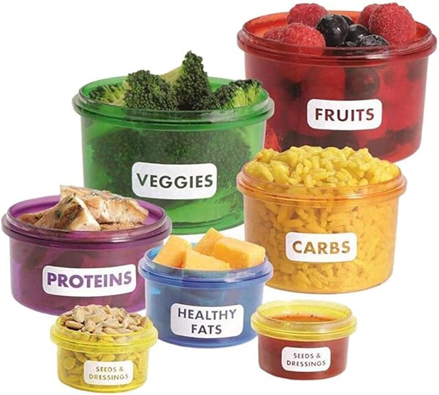 Trading Innovation Portion Control Containers [Pack of 7] | Stackable Marked Food Storage Pots for Weight Loss Diet Food | Healthy Eating Food Container |Dishwasher Freezer & Microwave Safe