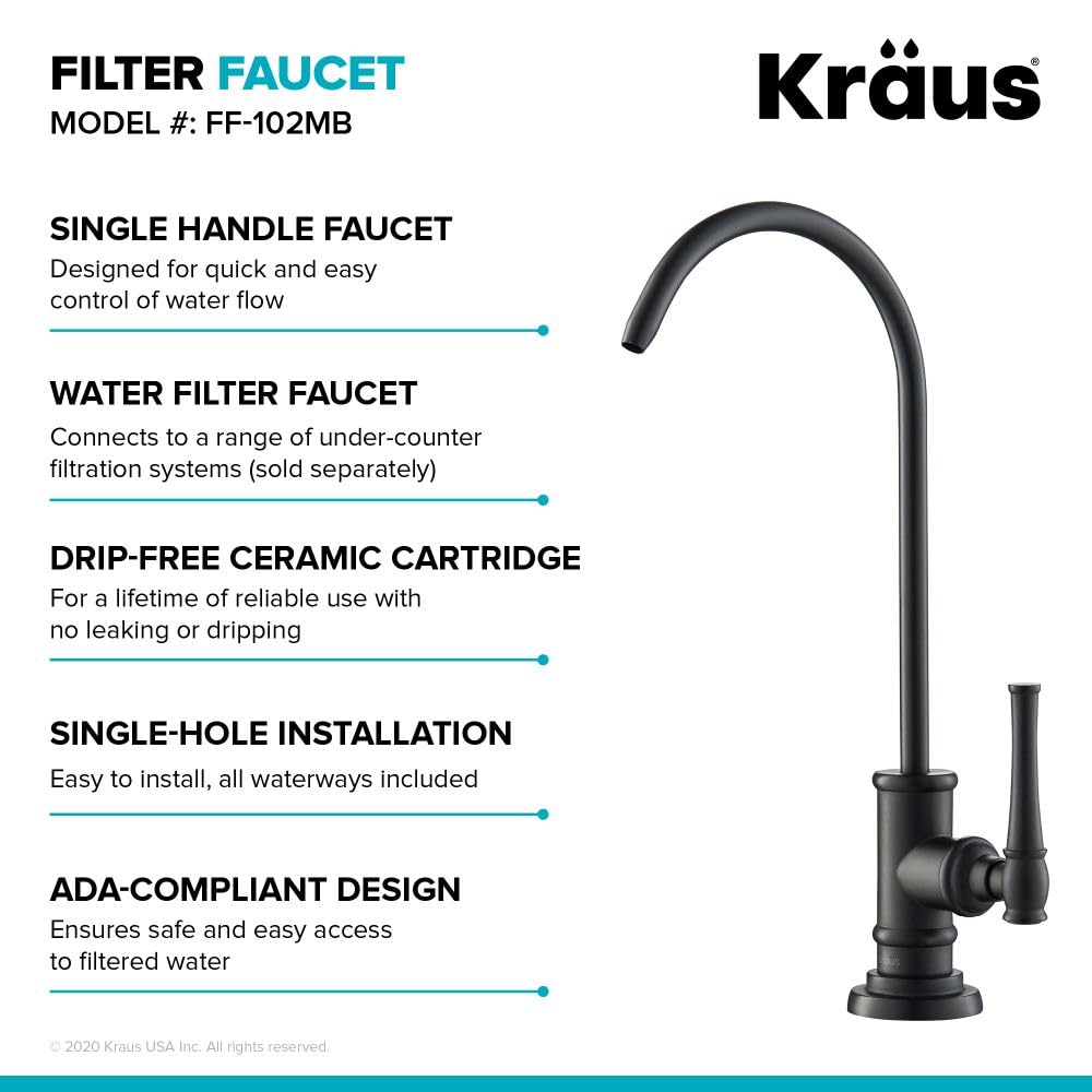 KRAUS Allyn FF-102MB - Grifo de filtro de agua de cocina 100% sin plomo en negro mate