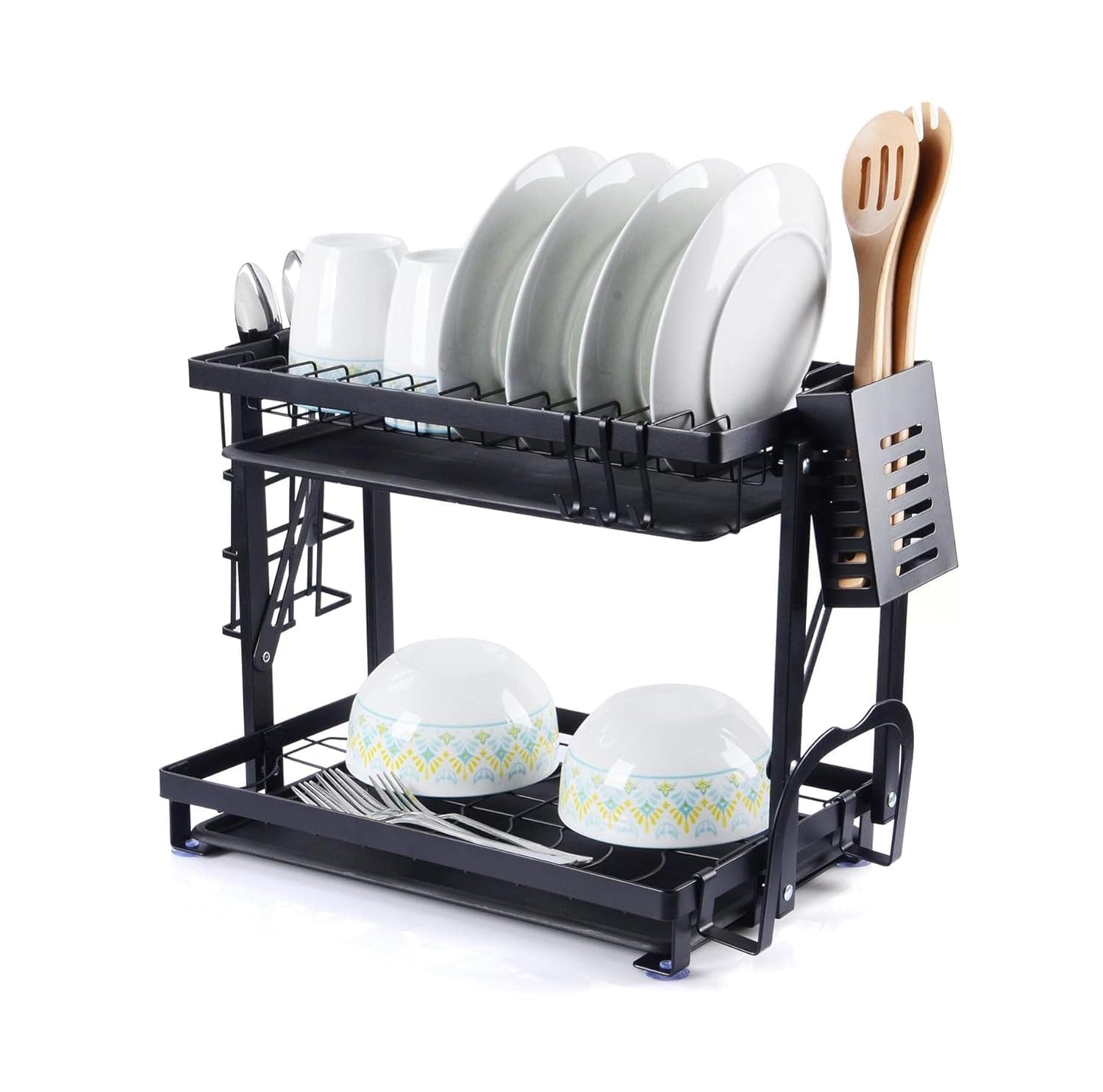 Cloyster 2 Tier Large Dish Rack Drainboard Set for Kitchen Counter Dish Drainers with Drainboard Adjustable Swivel Spout Wineglass and Utensil Holder for Big Family (Folding) (B0D6RLSDZX) Amazon Price History, Amazon Price Tracker