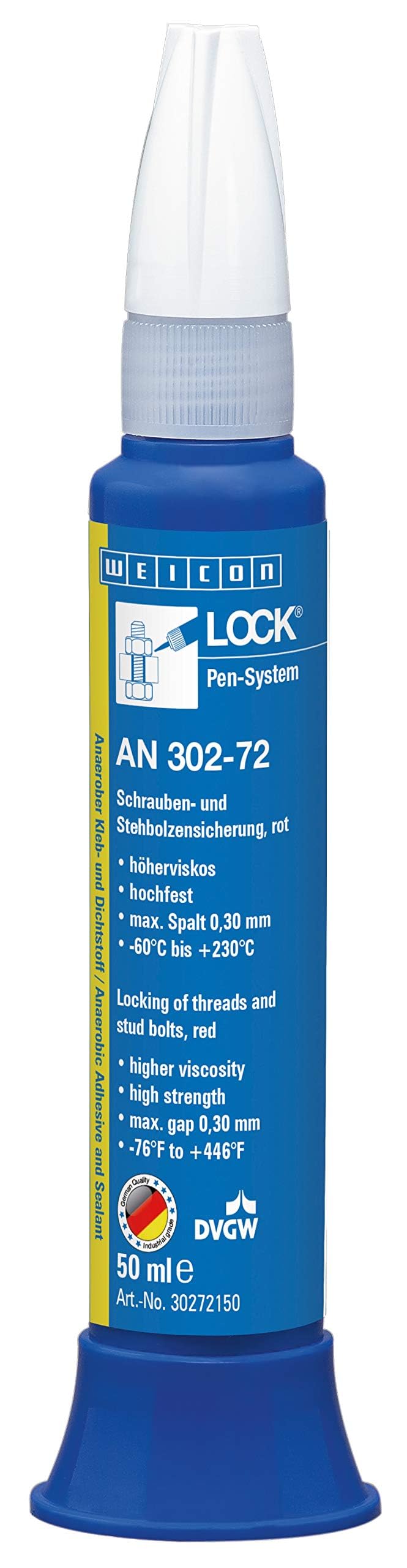 Weicon 30272150 WEICONLOCK AN 302-72 50 ml Schrauben-& Stehbolzensicherung |Hohe Temperaturen, rot