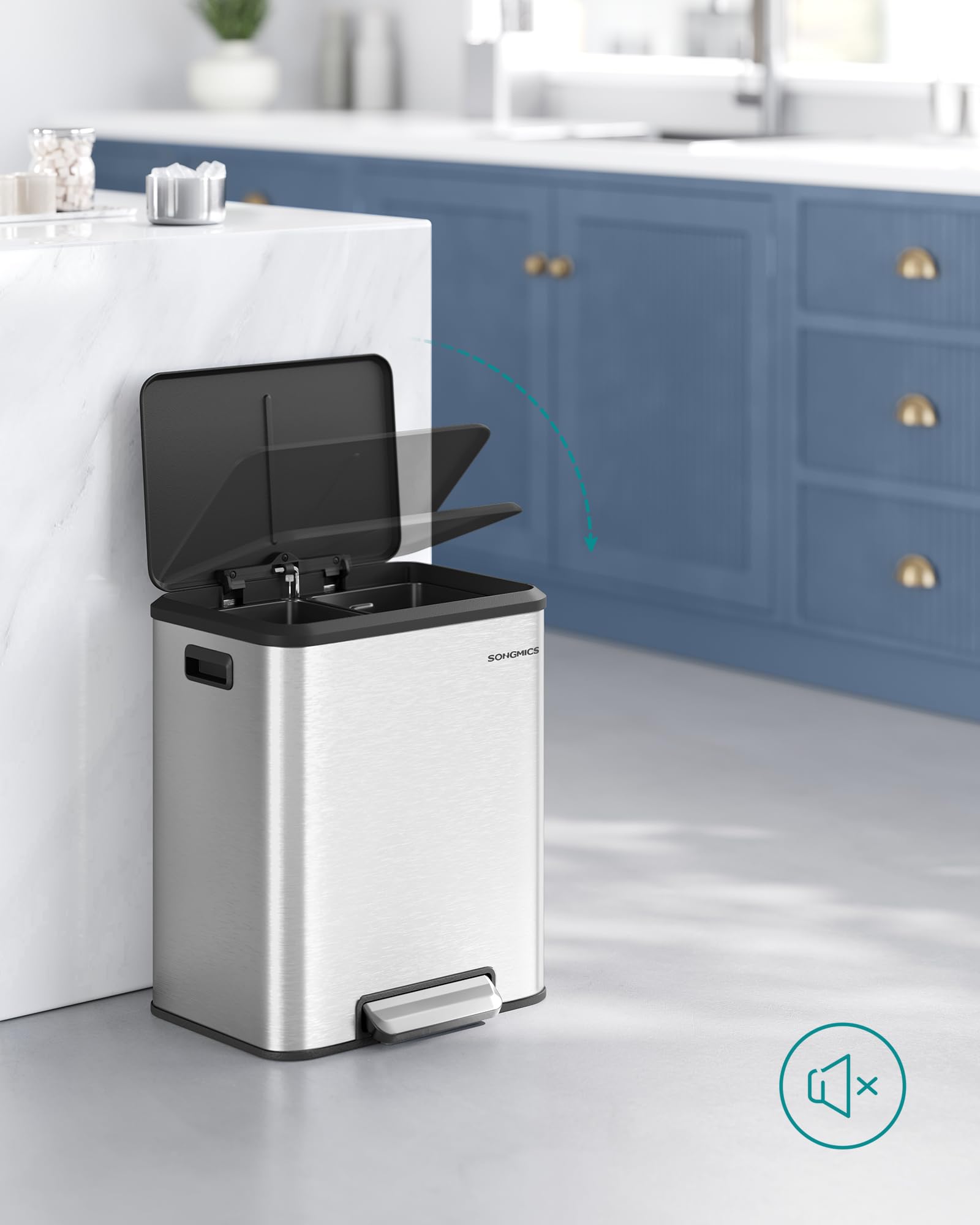 Songmicrós-papelera moderna de acero inoxidable para interiores, cubo de basura