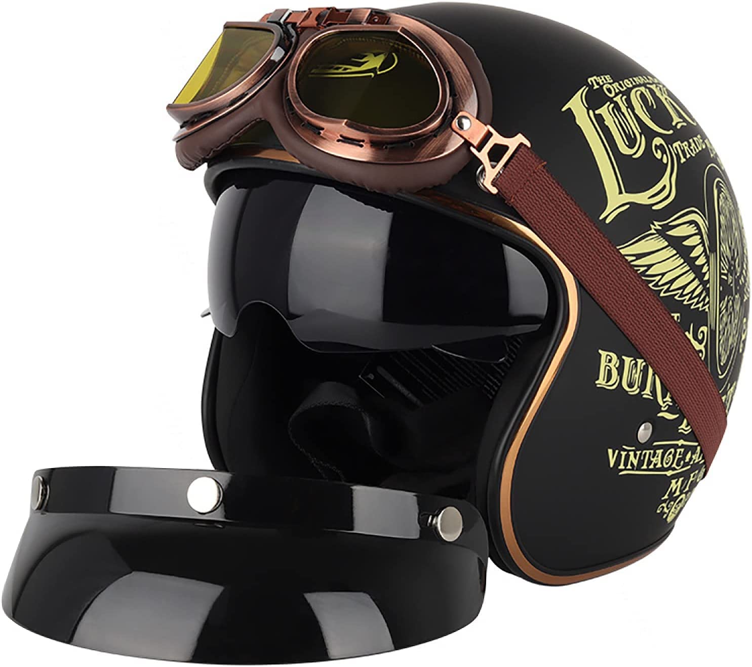 Vvpec Men's 1 Retro Open Face Motorbikes Helmet,Adult Retro Motorcycle Helmet,For Scooter Helmets Motorcycle Cap For Moped Scooter Cruiser Ece/Dot Approved (Color : Size : L(59~60Cm))