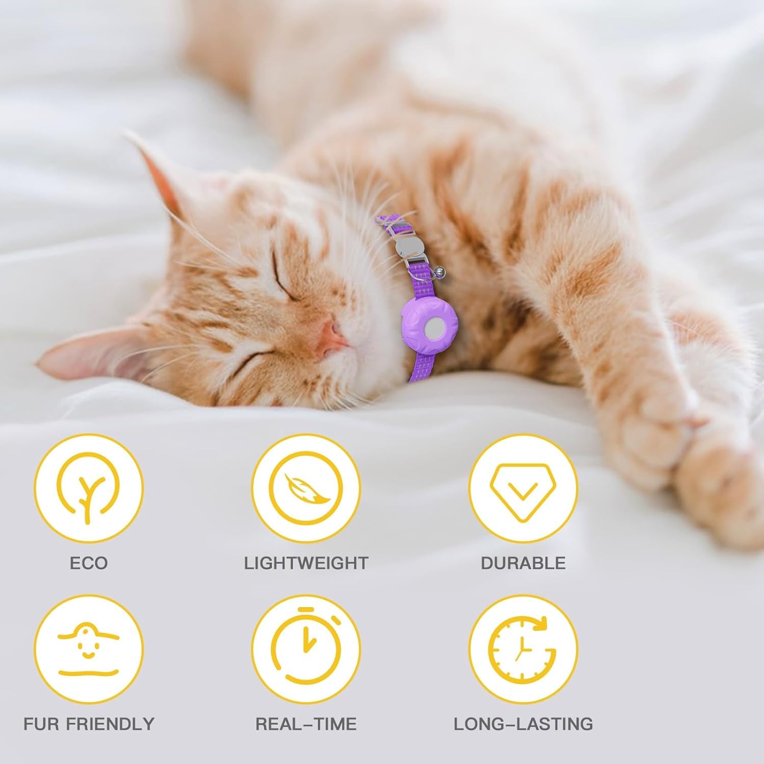 Localizzatore GPS per gatti, con collare e supporto, dispositivo di localizzazione GPS per gatti, impermeabile, senza canone mensile, funziona con Apple Find My (solo iOS) (viola)