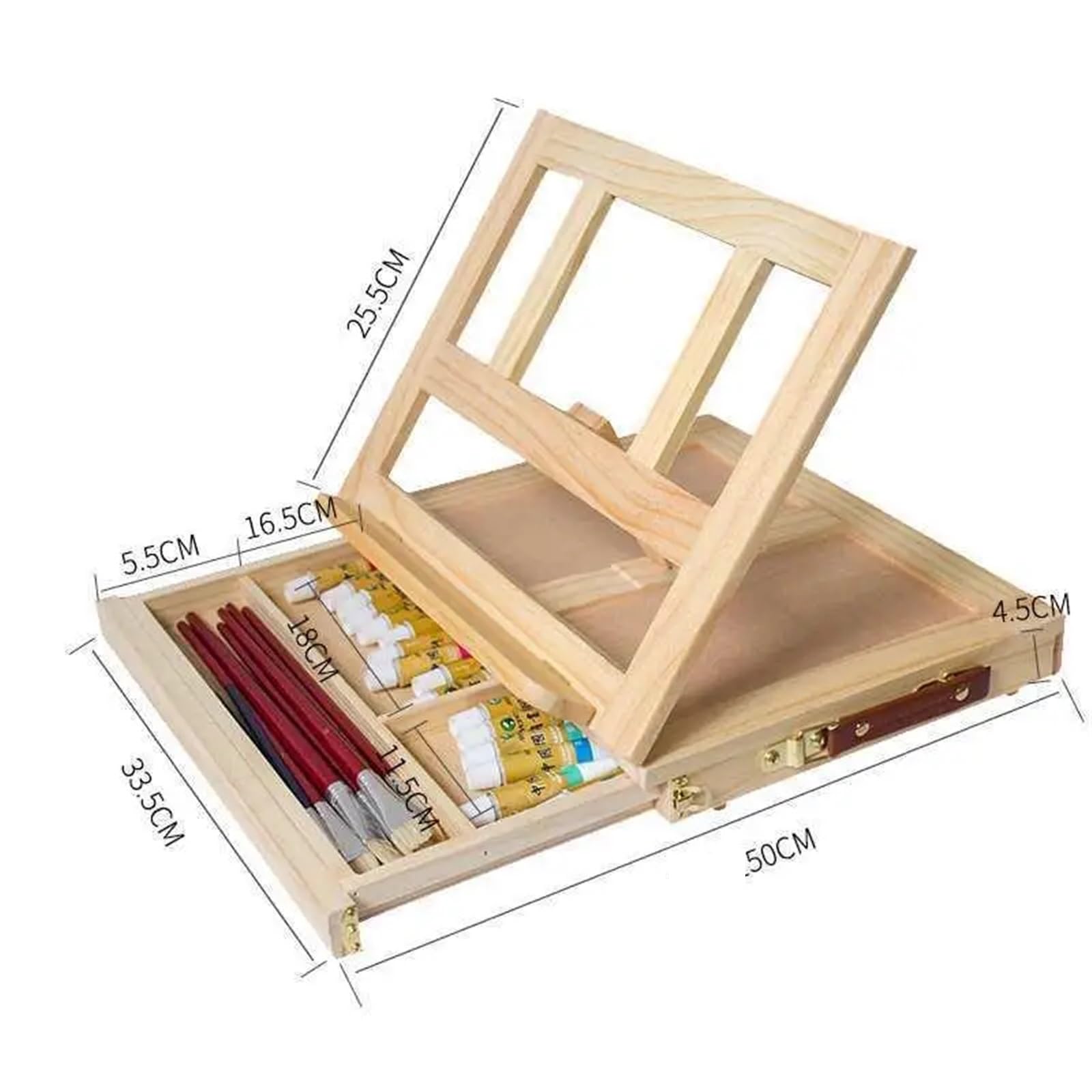 Tragbarer Malkoffer Tragbare Kunststaffelei aus Holz mit Aufbewahrungs-Skizzenbox, verstellbares Stativ, Malpalettenbrett for Künstler, Schule, Anfänger, Maler
