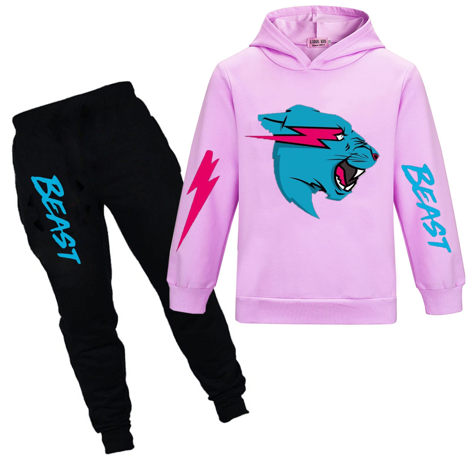 TONGQUD Mr Beast Boys Hoodies Gamer Clothes Set Lightning Cat  Hoodie and Trousers 2pcs/Sets Tracksuits For Girls