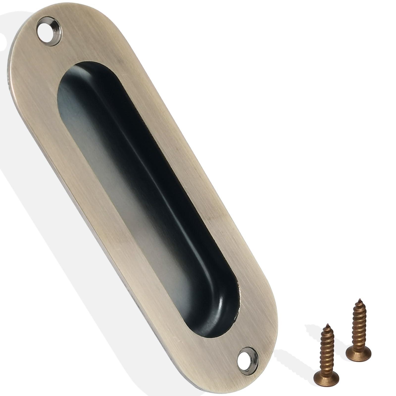 ERDANER 2pcs 120x40mm,4.7''x1.6'' (LxW) Oval Brushed Recessed Sliding Door Pulls with Screws for Door Drawer Cupboard Cabinet Sliding Door(Bronze)