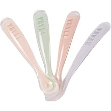 BEABA First Stage Baby Feeding Spoon Set, The Original Soft Tip Silicone Spoons for Babies, Gum Friendly BPA Lead Phthalate and Plastic Free, Great Gift Set 4 Pack, Rose