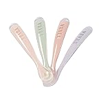 BEABA First Stage Baby Feeding Spoon Set, The Original Soft Tip Silicone Spoons for Babies, Gum Friendly BPA Lead Phthalate and Plastic Free, Great Gift Set (4 Pack), Rose