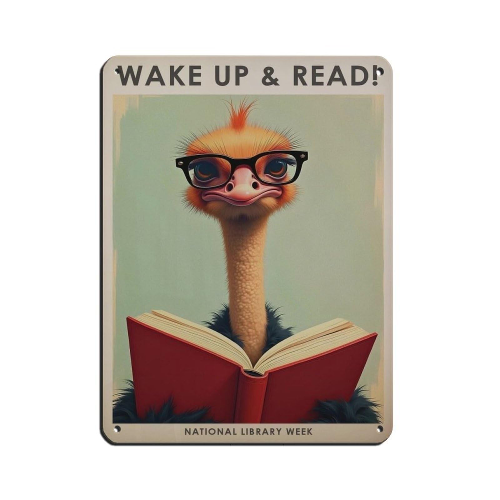Library Poster, Wake Up And Read Poster Tin Sign Vintage Metal Pub Club Cafe Bar Home Wall Art Decoration Poster Retro 12x16inch(30x40cm)
