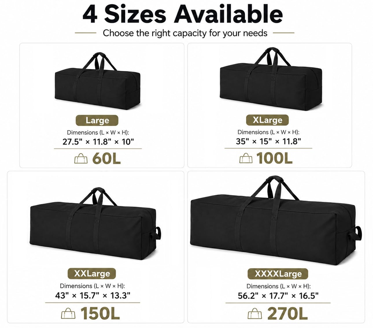 DoYiKe Extra große Reisetasche aus Segeltuch, strapazierfähig, für Reisen, Sport, Militär, Camping, Zelt, Schwarze Seitenöffnung, XX-Large, Robust und strapazierfähig