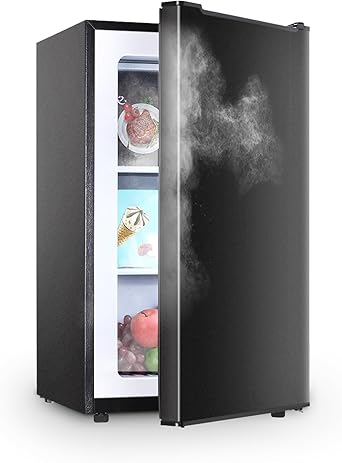 Upright Freezer with Reversible Single Door 3.5 Cubic Feet Stainless Steel Compact Freezer Black Adjustable Thermostat Removable Shelves Perfect for Garage Dorm and Kitchen
