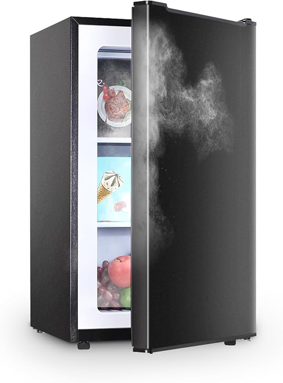 Upright Freezer with Reversible Single Door 3.5 Cubic Feet Stainless Steel Compact Freezer Black Adjustable Thermostat Removable Shelves Perfect for Garage Dorm and Kitchen