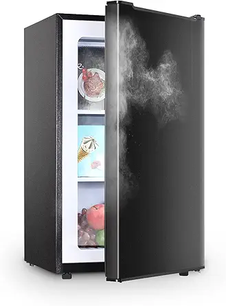 Upright Freezer with Reversible Single Door 3.5 Cubic Feet Stainless Steel Compact Freezer Black Adjustable Thermostat Removable Shelves Perfect for Garage Dorm and Kitchen