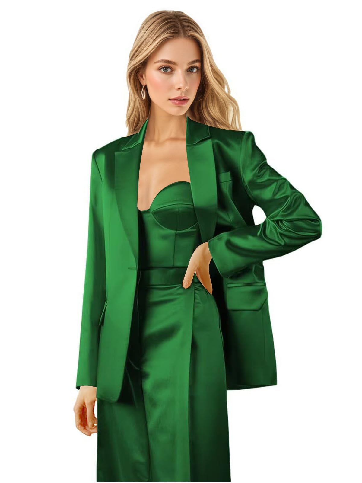 Womens Satin Suits for Wedding Women Notch Lapel Bridesmaid Pant Suit 3 Piece Business Casual Prom Tuxedo Set