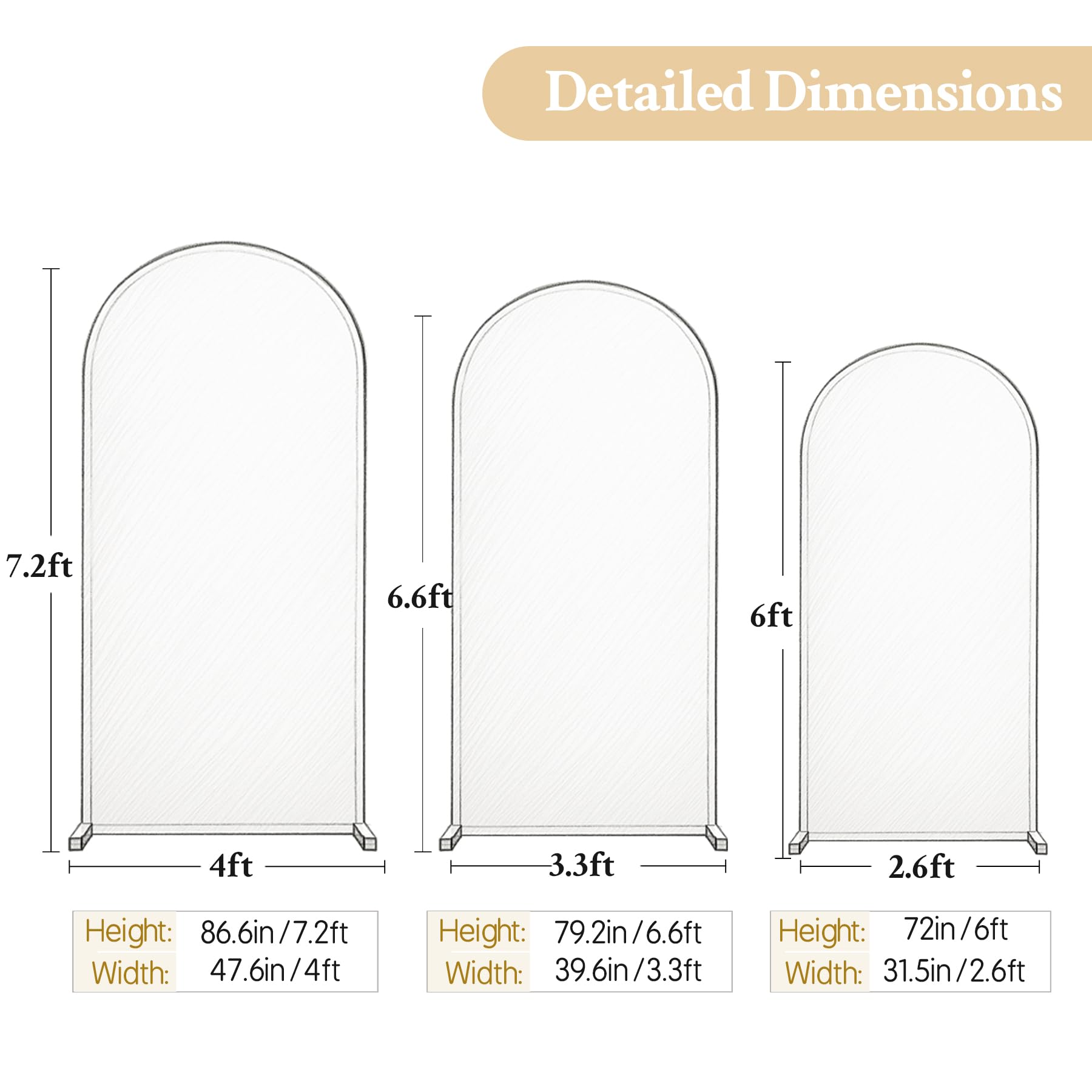 Lot de 3 housses de toile de fond en forme d'arche jaune de 2,2 m, 2 m, 1,8 m, extensibles pour fête de mariage, fête prénatale, anniversaire, photographie en élasthanne, rideaux décoratifs