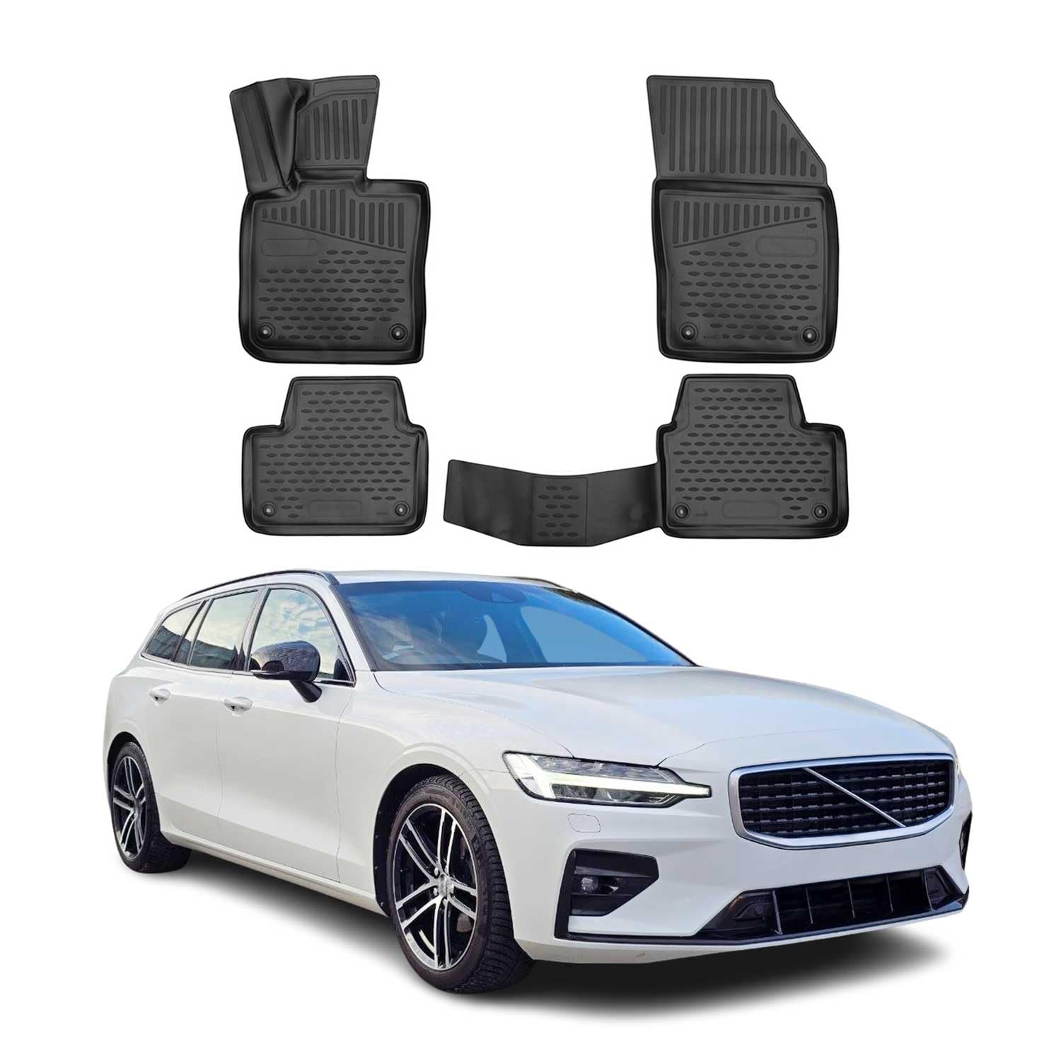 OMAC Alfombrillas Alfombrillas de Goma Compatibles con Volvo V60 2019-2026 Alfombrillas de Coche Negro 4X