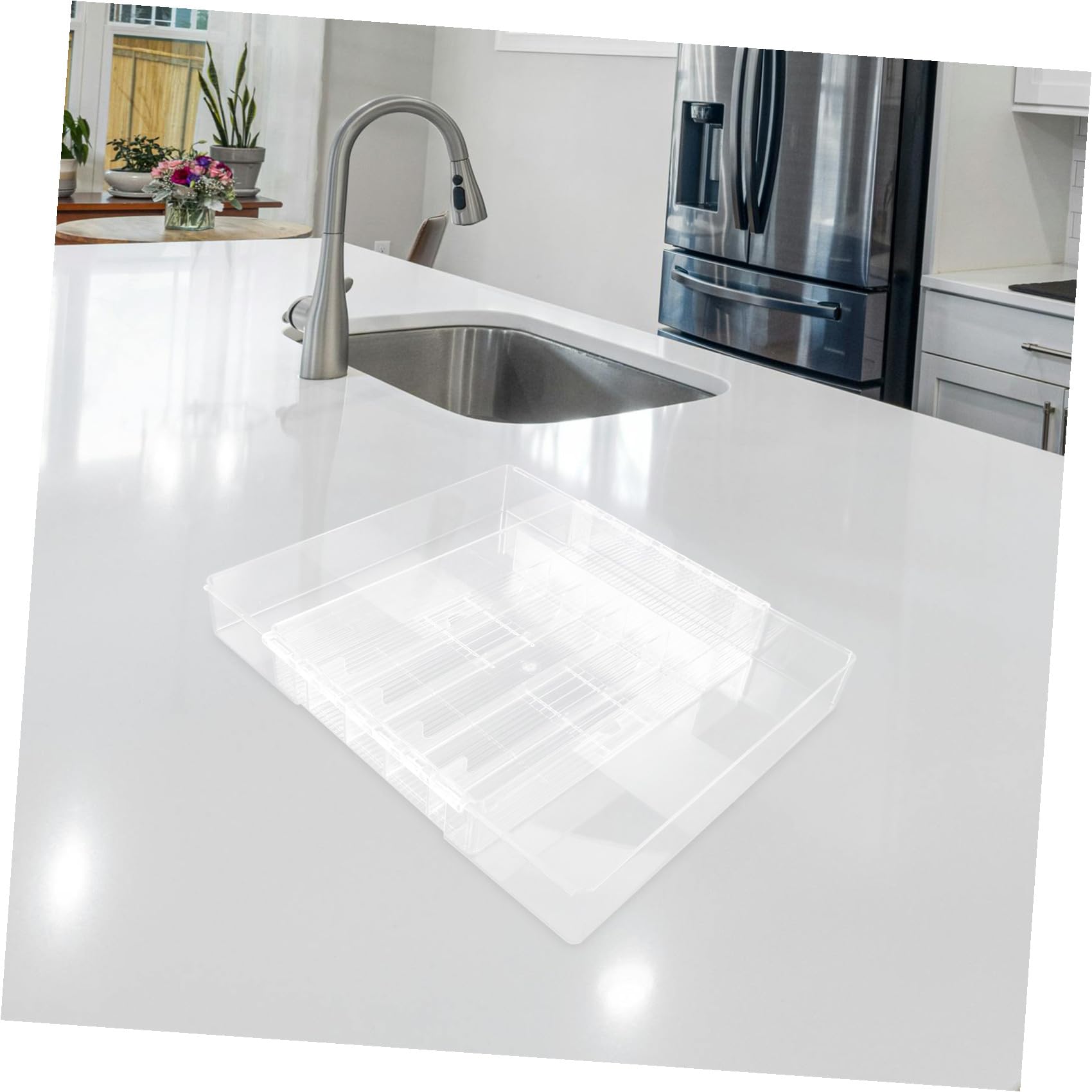 Schubladenorganizer aus Acryl mit Ausziehbarem Besteckkasten und Verstellbaren Fächern Kompakter Küchenorganizer für Bestecke und Utensilien in Küchenschublade