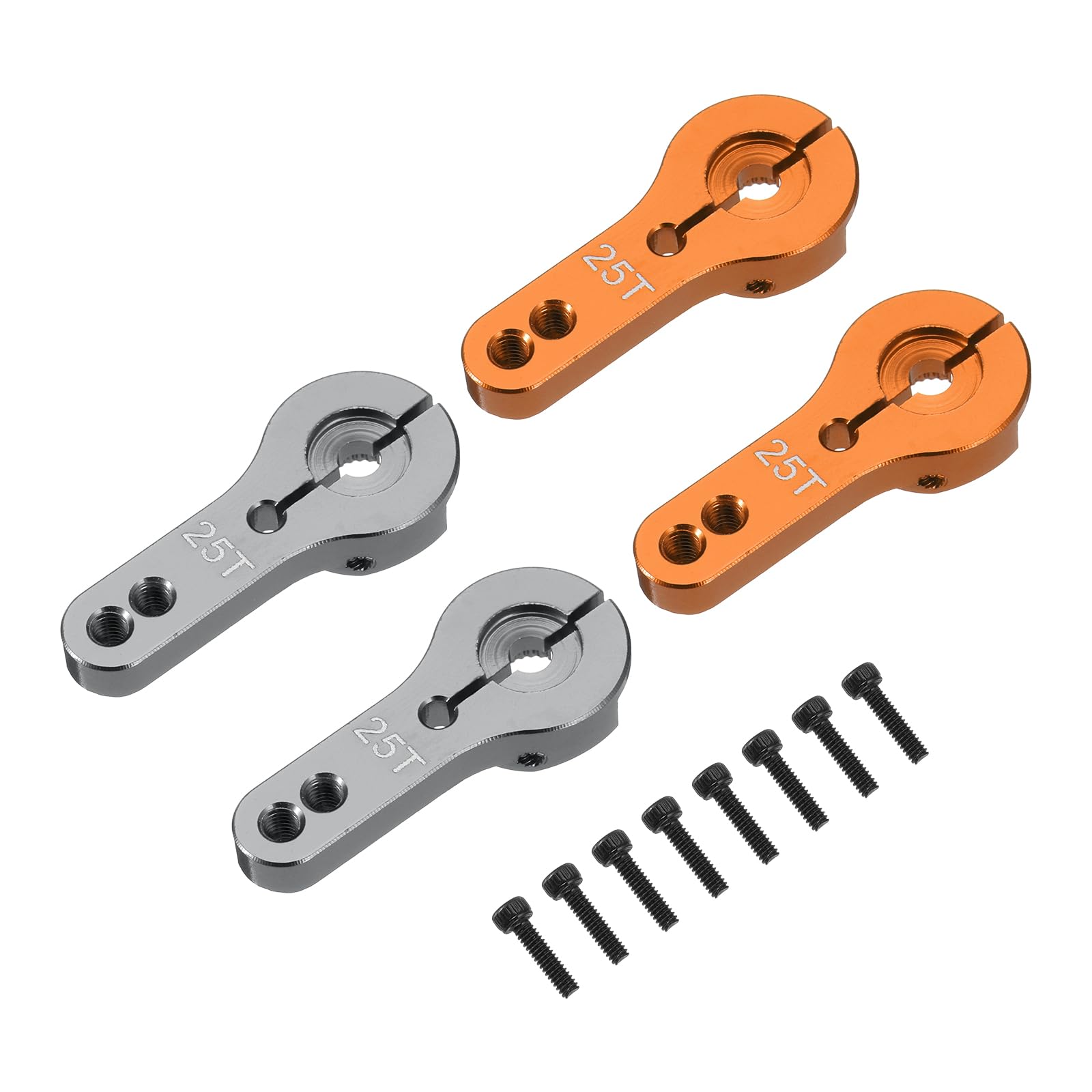 sourcing map 4 Pcs Aluminum Alloy 25T Steering Servo Arm Horn for DIY RC Car/Boat/Airplane Boat Accessories, Orange/Gray