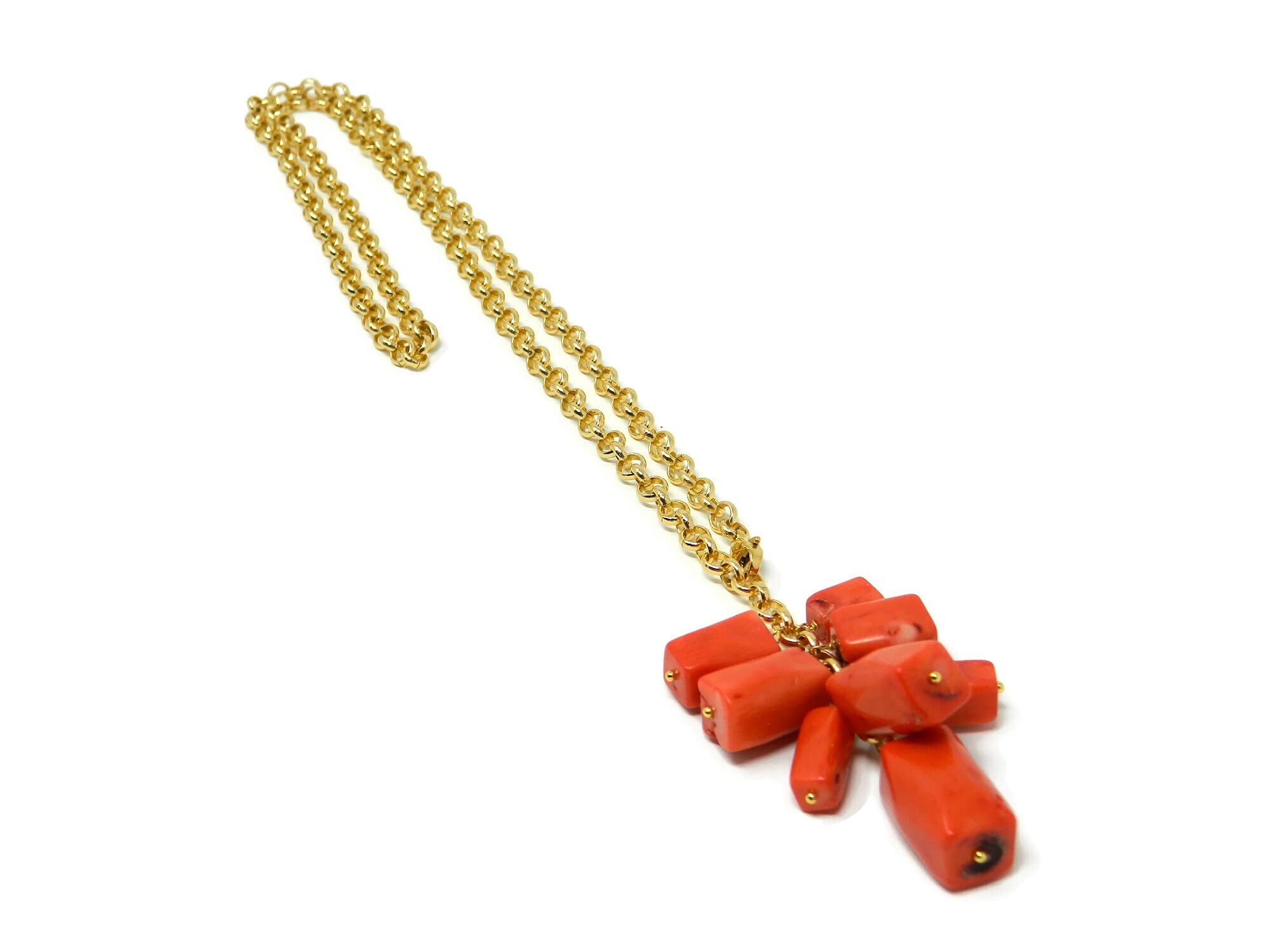 DodiGioielli Collana Artigianale Lunga con Grappolo di Corallo Bambù Arancione | Gioiello Made in Italy, Catena Dorata, Idea Regalo Elegante per Donna