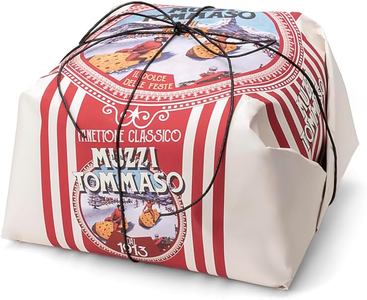 Panettone Tommaso Muzzi Traditional recipe with candied fruit and raisins, Made in Italy, 1.1 pound