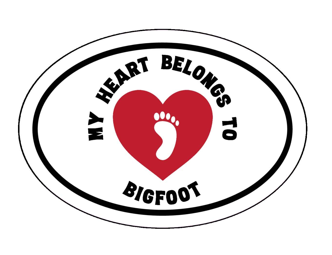 Autocollant Bigfoot My Heart Belongs to Bigfoot ovale pour voiture et déco